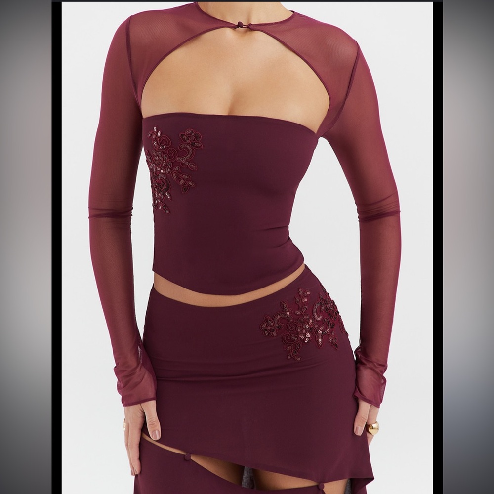 Mistress Rocks Black Cherry Embellished Long Sleeve Top